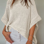 Solid Batwing Sleeve Hollow Out Crochet Pattern Top Casual Cover Up