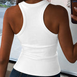 Women's Pearls Rhinestone Knit Racerback Tank Top Ribbed Crewneck Sleeveless Top