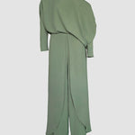 2 Pieces Outfit Cold Shoulder Ruched Batwing Sleeve Top and Casual Elastic Back Wrapped Slit Wide Leg Pants Set
