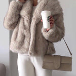 Turn-down Collar Long Sleeve Faux Fur Coat Jacket Casual Warm Fluffy Cropped Coat