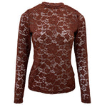 Women's Sexy Sheer Lace Top Long Sleeve O-Neck Slim Fit See-Through Elegant Blouse Base Layer Shirt