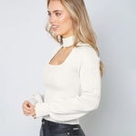 Lantern Sleeve Hollow Half Turtleneck Knit Sweater
