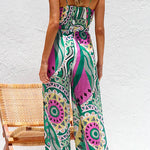 Spaghetti Strap Cut Out Wide Leg Printed Jumpsuit
