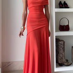 Off Shoulder Ruched Flare Maxi Dress