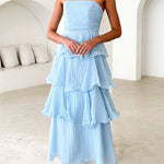 Margovil Strapless Ruffle Layered Maxi Dress