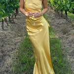 Margovil One Shoulder Open Back Tie Knot Satin Maxi Dress