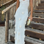 Margovil Open Back Flowers Applique Knitting Maxi Vacation Dress