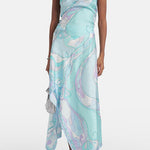 Margovil Printed Halter Tie Knot Backless Top and Irregular Hem Maxi Skirt Set