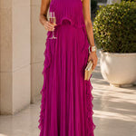 Margovil Elegant Strapless Tube Ruffle Pleated Maxi Dress