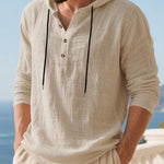 KZZ Men's Casual Long Sleeve Hooded Linen Shirt