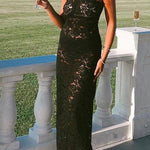 Margovil Strapless Lace Hollow Out Bodycon Maxi Dress