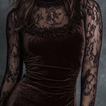 Chocolate velvet lace gothic pleated mini dress