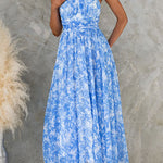 Bow Neck Halter Backless Floral Print Maxi Dress