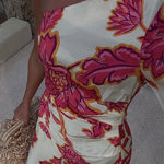 Margovil One Shoulder Long Sleeve Floral Print Maxi Dress