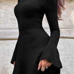 Margovil High Neck Long Sleeves Ribbed Knit Mini Sweater Dress