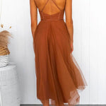 Margovil Open Back Waisted Swing Maxi Cami Tulle Dress