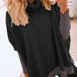 Margovil Cowl Neck Color Block Side Split Loose Pullover