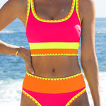 Color Contrast Patchwork Nylon Sporty 3 Piece Bikini Sets