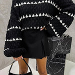 Margovil Lantern Sleeves Color Block Chunky Knit Sweater
