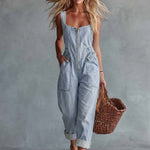 Casual Retro Square Neck Front Zipper Light Yellow Denim Jumpsuit