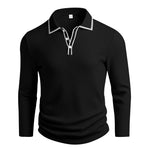 KZZ Men's Long Sleeve Polo Shirt Jacquard Fabric Collared Top