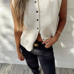 Margovil Crewneck Sleeveless Button Down Knitting Top