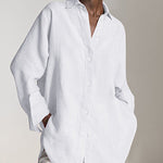 Nadorine Long Sleeve Loose Casual Women's Shirt Solid Color Lapel Shirt Top