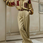 Long Sleeves Loose Buttoned Contrast Color Plaid Lapel Blouses&Shirts Tops
