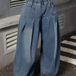 Loose Elasticity Pockets Solid Color Jean Pants Bottoms Trousers