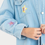 Long Sleeve star sequin shirt Button Down Basic Denim Jacket With Pockets