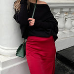 Nadorine Asymmetric Draped Jumper Long Batwing Sleeve Off The Shoulder Sweater