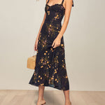 Vintage Floral Dress Frill Neck Sleeveless Strap Tie Ruffle Hem Beach Dress
