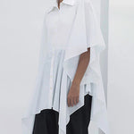 Flared Sleeves Half Sleeves Buttoned Solid Color Split-Joint Lapel Blouses&Shirts Tops