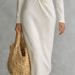Women's Simple White Milk Silk Midi Dress With Waist Knot And Cutout Details