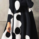 A-Line Long Sleeves Polka-Dot Split-Joint Mock Neck Mini Dresses