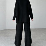 Elegant Three-pieces Knitwear Set Crop Vest Button Sweater Cardigant and Wide Leg Pant Outfits