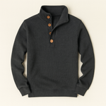 The Waldorf Men’s Gray Luxury Button Neck Knit Sweater