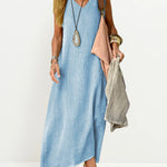 Nadorine Women's Casual Sleeveless Dress Solid V Neck Tank Long Dresses Plain Simple Beach Sundress Cover Ups