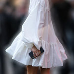 Urban Puff Sleeves Buttoned Split-Joint Solid Color Lapel Mini Dresses Shirt Dress