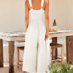 Nadorine Women's Casual Sleeveless Hollows High Waist Bodysuit Spaghetti Strap Loose Jumpsuit Overalls