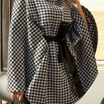 Stylish Houndstooth Loose Lace-up Cape
