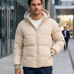 KZZ Men's Solid-Color Zip-Up Hooded Padded Jacket