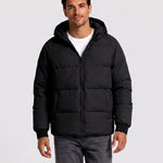 KZZ Men's Solid-Color Zip-Up Hooded Padded Jacket