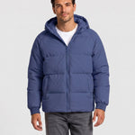 KZZ Men's Solid-Color Zip-Up Hooded Padded Jacket