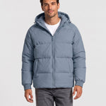KZZ Men's Solid-Color Zip-Up Hooded Padded Jacket