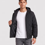 KZZ Men's Zip-Front Hooded Diamond-Quilted Jacket