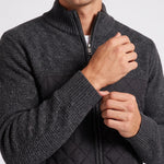 KZZ Men's Solid-Color Stand-Collar Knit Cardigan