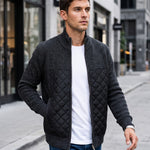 KZZ Men's Solid-Color Stand-Collar Knit Cardigan