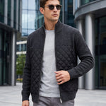 KZZ Men's Solid-Color Stand-Collar Knit Cardigan