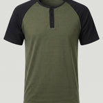 KZZ Men's Lightweight Summer Color-Block Henley T-Shirt with Raglan Sleeves and Button Placket